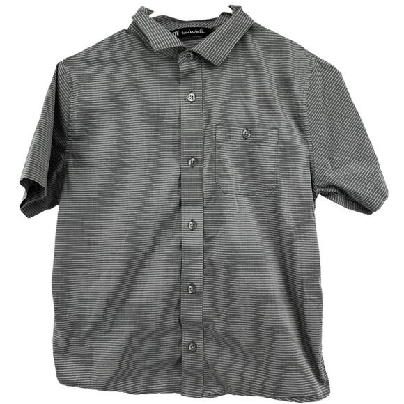 Travis Mathew Pinstriped Button Down Shirt Chest Pocket Short Sleeve Gray M - Picture 1 of 4
